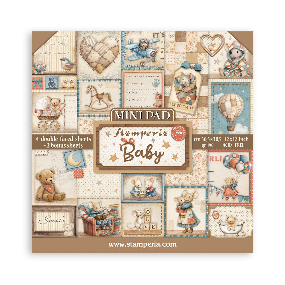 STAMPERIA - Paper Pad   - Baby  12 x 12  paper Pad  10 sheet