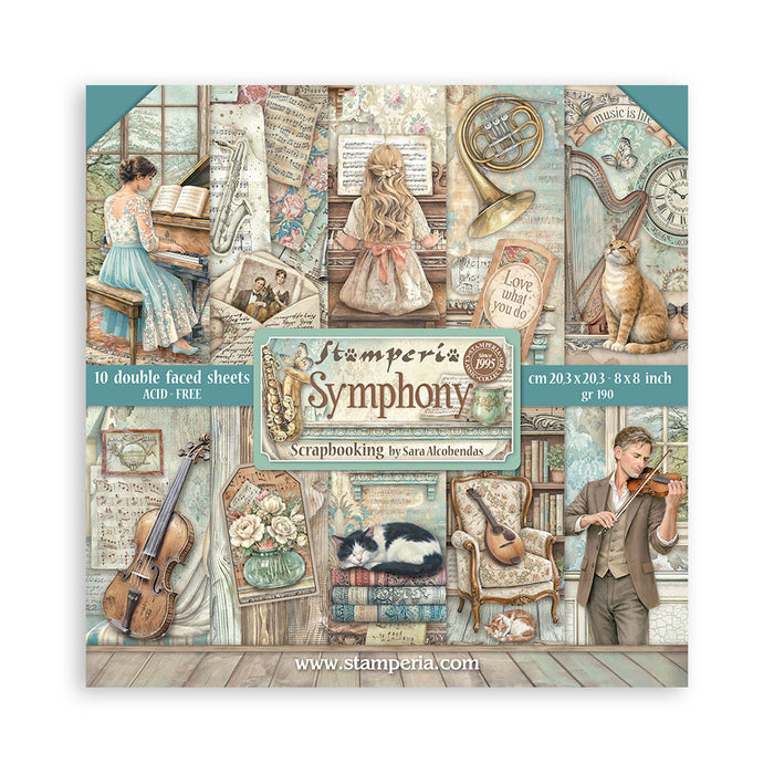 Stamperia Symphony Scrapbooking Mini Pad 8x8 inch Double Faced by Sara Alcobendas