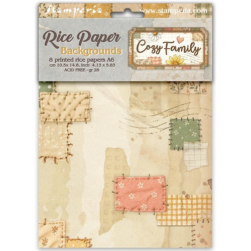 Stamperia Cozy Family Backgrounds Rice Paper A6 – 8 Sheets