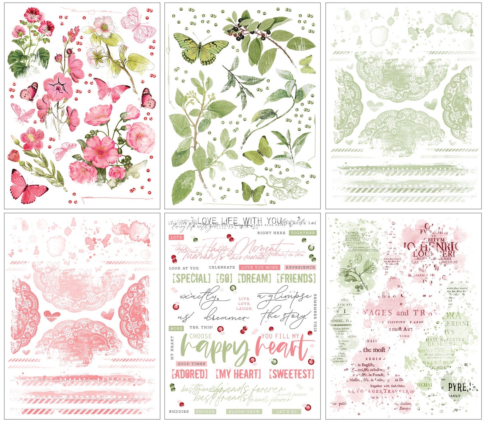 49 Market Vintage Artistry Blush and Sage Rub-On Transfers