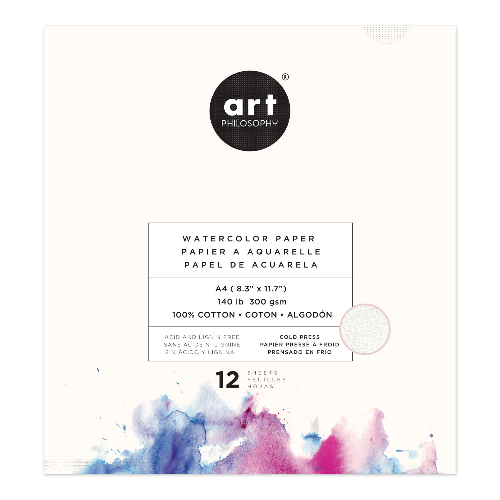 Art Philosophy A4 Watercolor Paper Pad - 12 sheets, 140 lb (300 gsm) 100% Cold Press