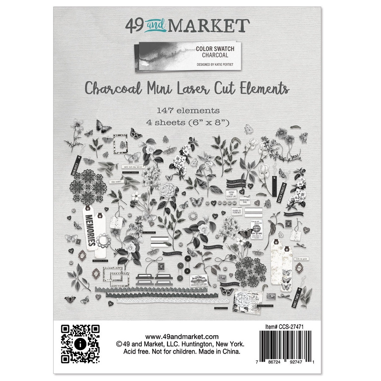 49 and Market - Laser Cut Mini   Elements   -  Color swatch charcoal