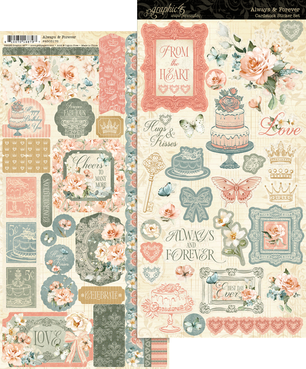 Graphic 45 -    Cardboard Sticker sheet - Always and Forever