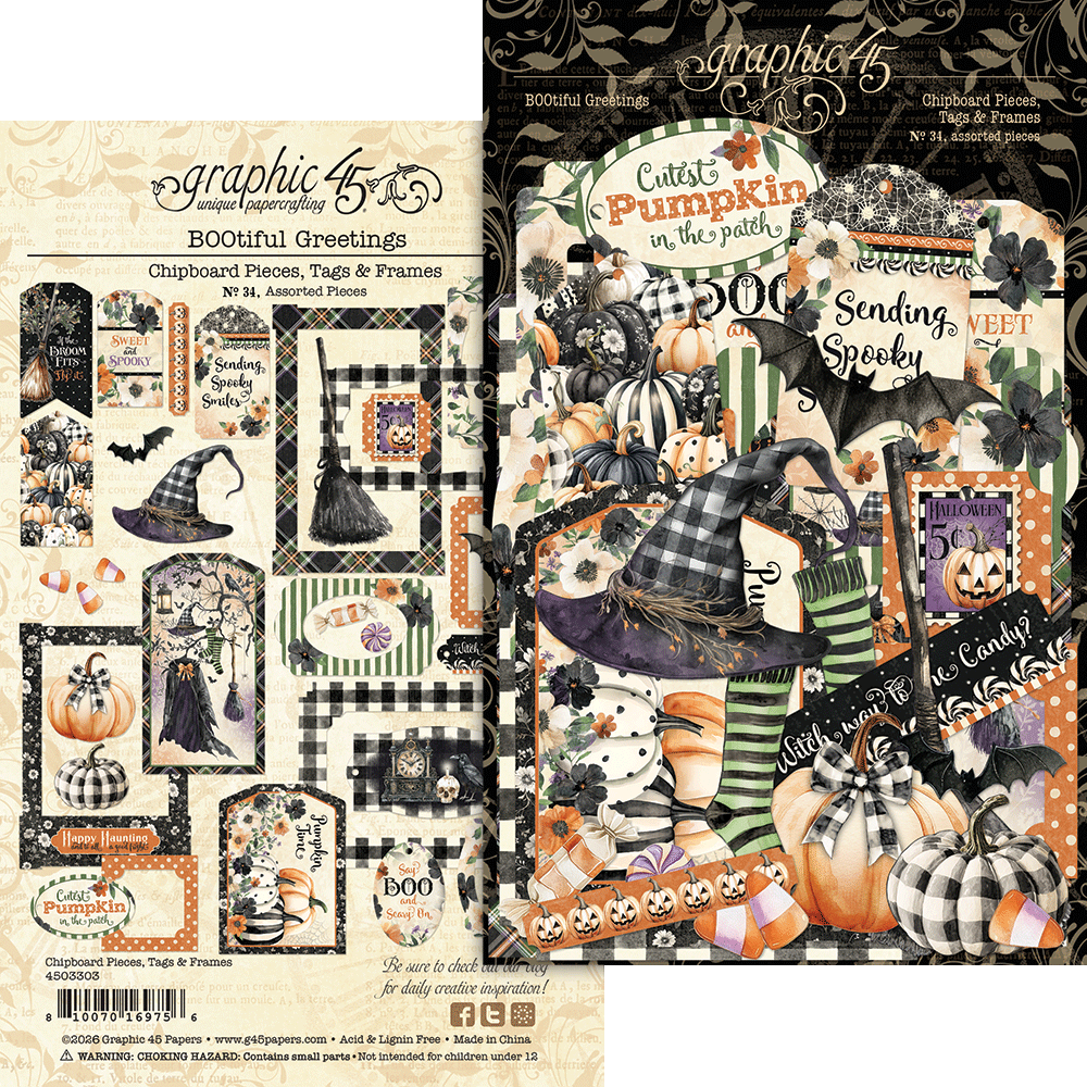 Graphic 45 BOOtiful Greetings Chipboard Pieces, Tags & Frames