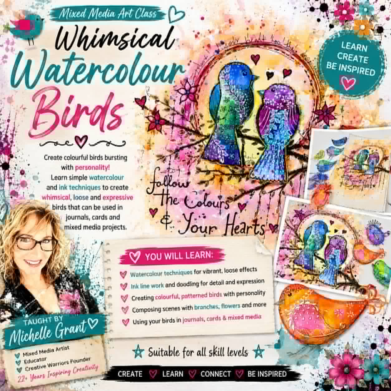 Whimsical Watercolour Birds — Face-to-Face Class with Michelle Grant