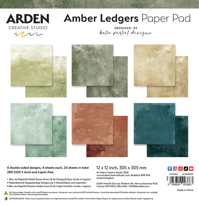 Arden Creative Studio Amber Ledgers 12 x 12 inch paper pad with 6 double-sided designs and 24 sheets