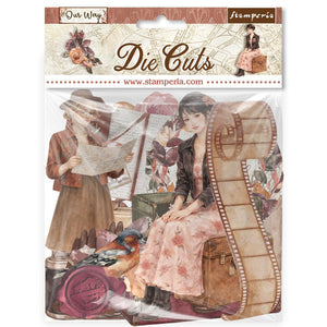 Stamperia die cuts with vintage fashion, film, floral and label-inspired artwork