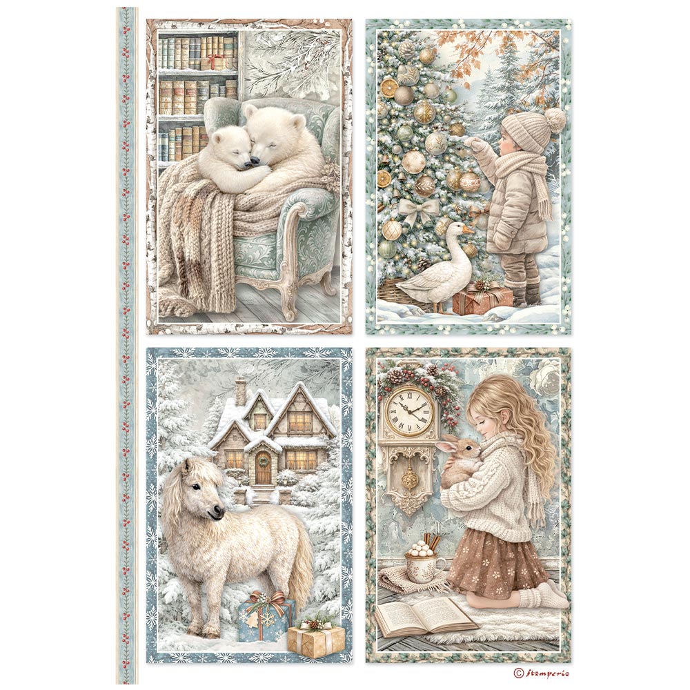 Stamperia White Christmas A4 Rice Paper - 4 Cards