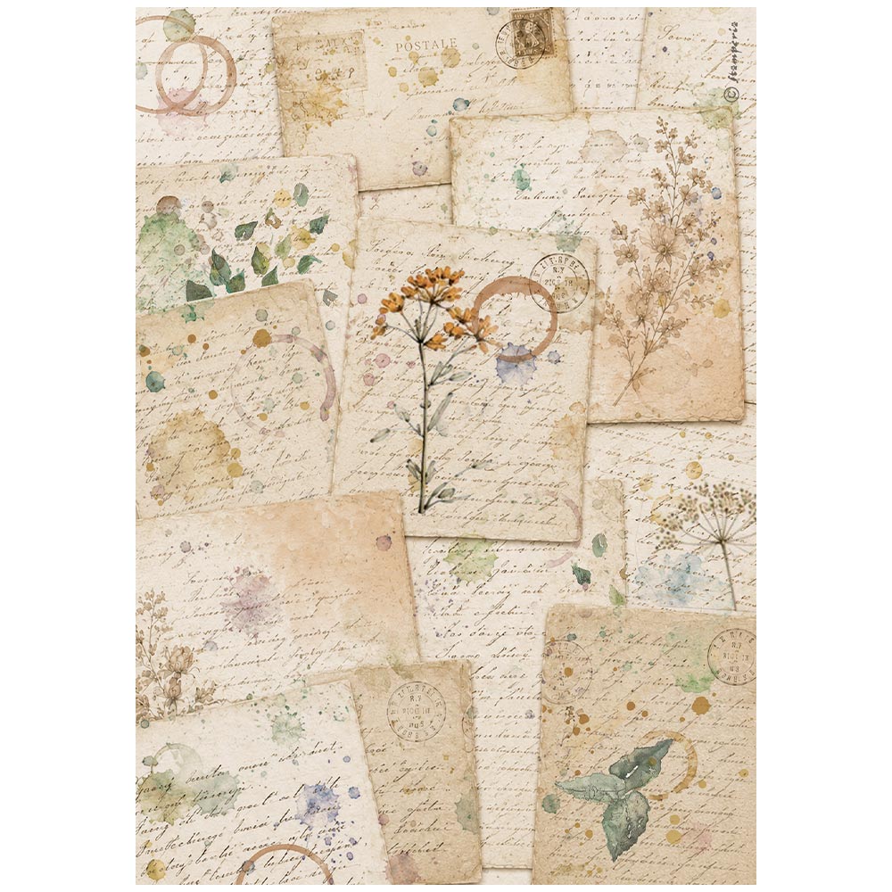 Stamperia Flowers and Poems A4 Rice Paper - Vintage Letters