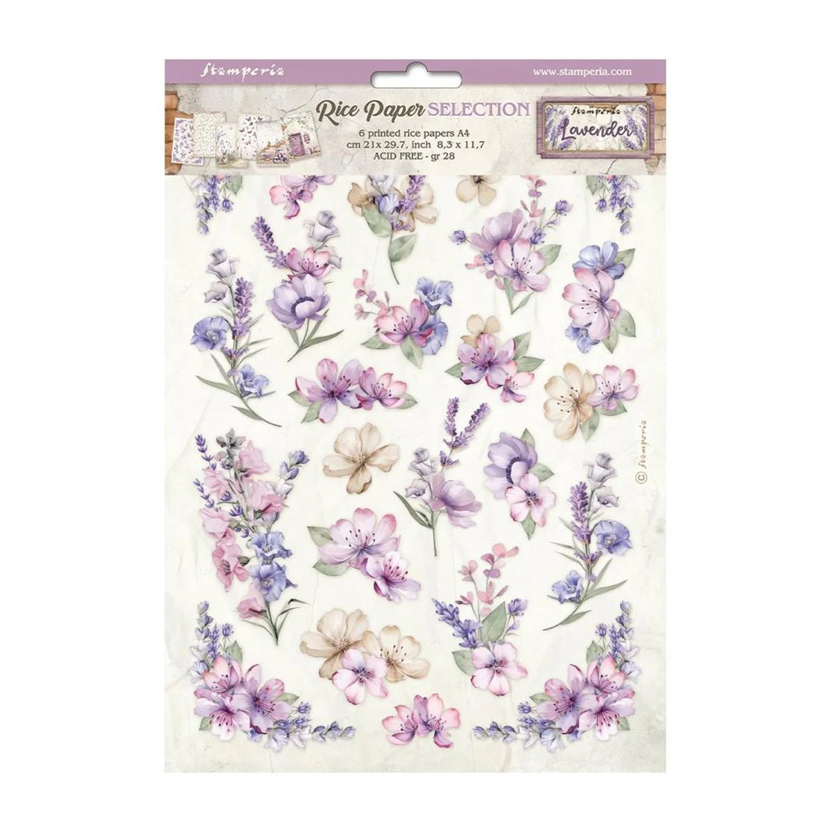 Stamperia Rice Paper A6  Back grounds - Lavender