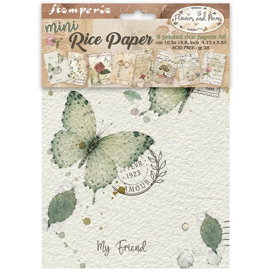 Stamperia Flowers and Poems Mini Rice Paper A6 - 8 Sheets