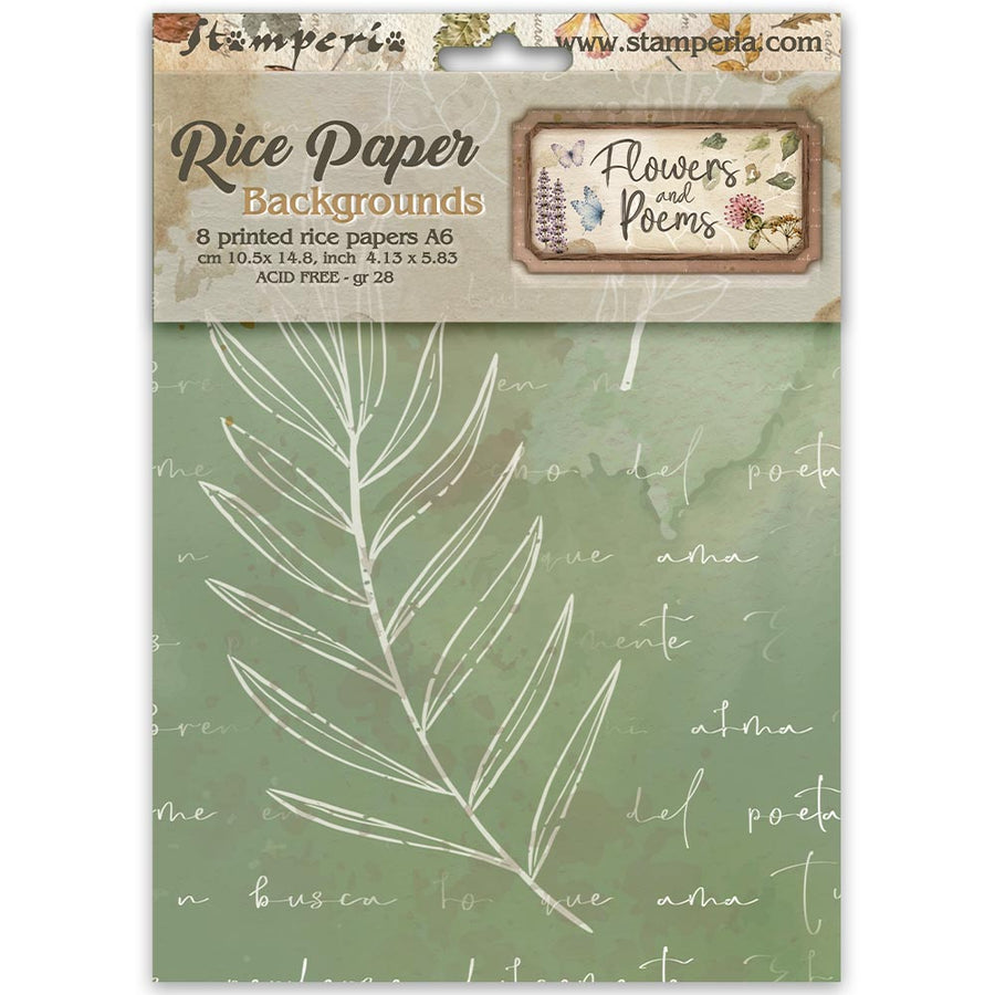 Stamperia Flowers and Poems Rice Paper Backgrounds A6 - 8 Sheets