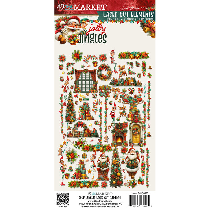 49 and Market Jolly Jingles laser-cut Christmas elements with Santa, elves, trees, presents, wreaths and festive village scenes