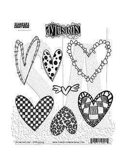 Dyan Reaveley Dylusions DYR10046 Heartalicious Stamp Set whimsical patterned heart cling stamps