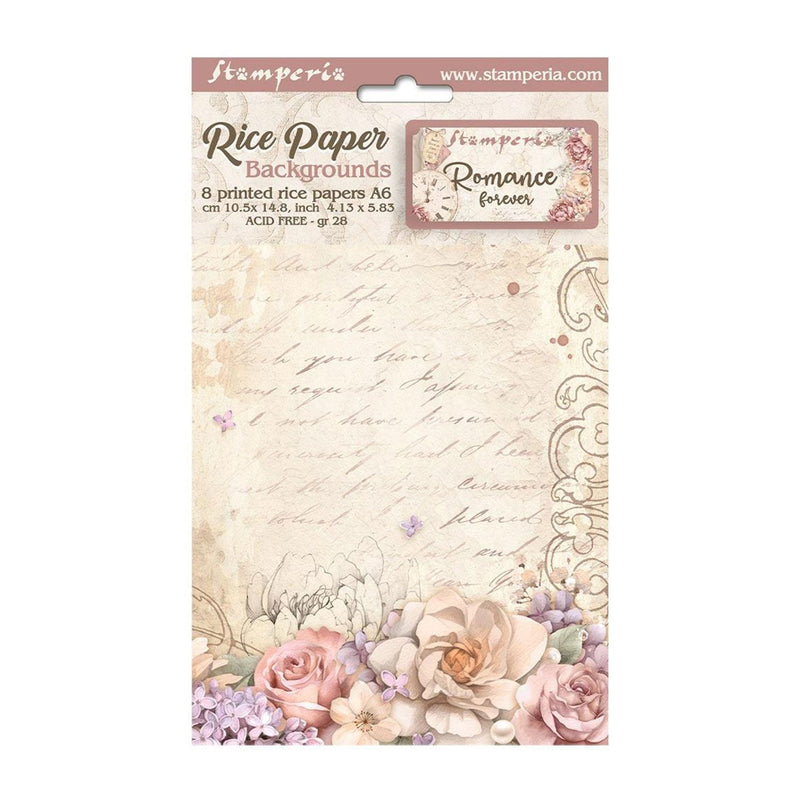 Stamperia Assorted Rice Paper Backgrounds A6 8/Sheets - Romance Forever*