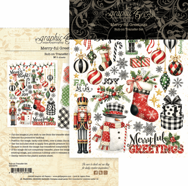 Graphic 45 Merry-ful Greetings Rub-on Transfer Set