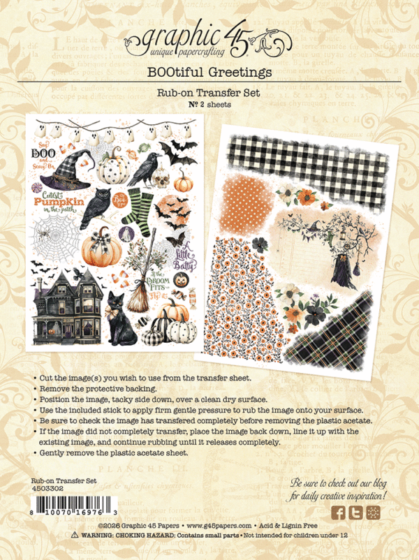 Graphic 45 Bootiful Greetings Rub on Transfers