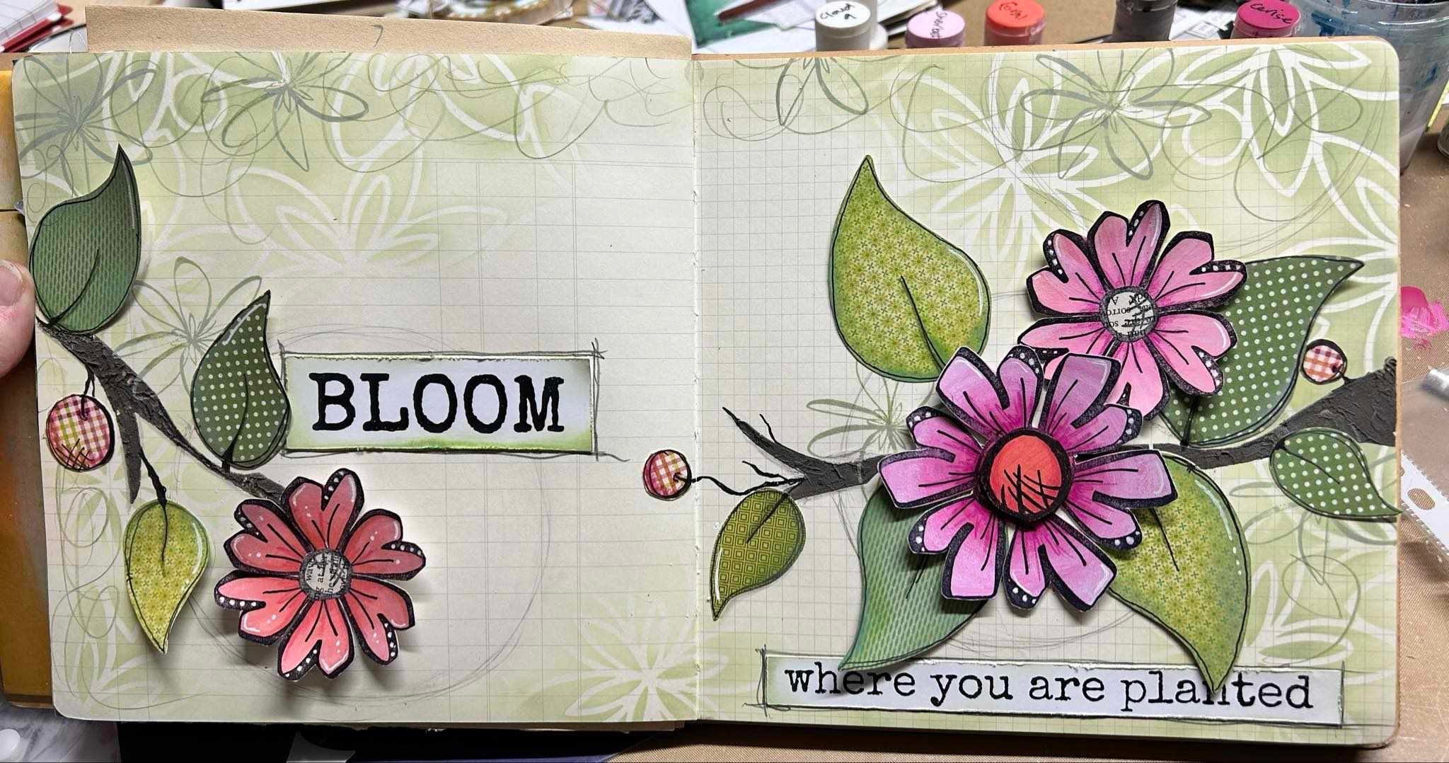 JO FIRTH YOUNG'S  ONCE UPON A SPRINGTIME CLASS KIT - ART JOURNAL SPREAD - BLOOM