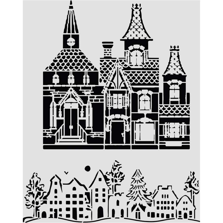 Stamperia MixMedia Art Media Stencil - Christmas House & Village 15x20