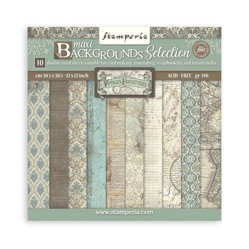 Stamperia Voyages fantastiques  Maxi Back Grounds  Scrapbooking 12 x 12 inch  10 sheet