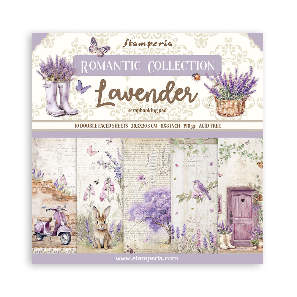 Stamperia Scrapbooking Pad 10 Sheets 8" x 8" - Lavender