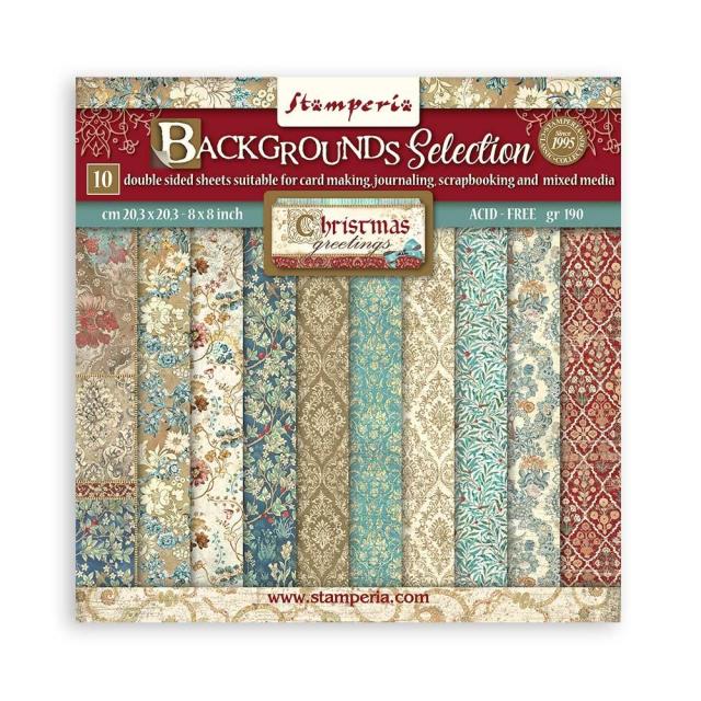 Stamperia 8 x 8 Paper Collection -  Backgrounds  Christmas Greetings