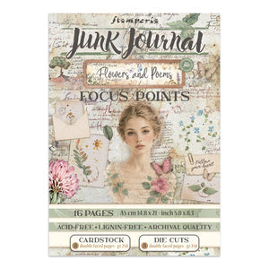 Stamperia Flowers and Poems A5 Focus Points junk journal pack with cardstock and die cuts SBJKS10