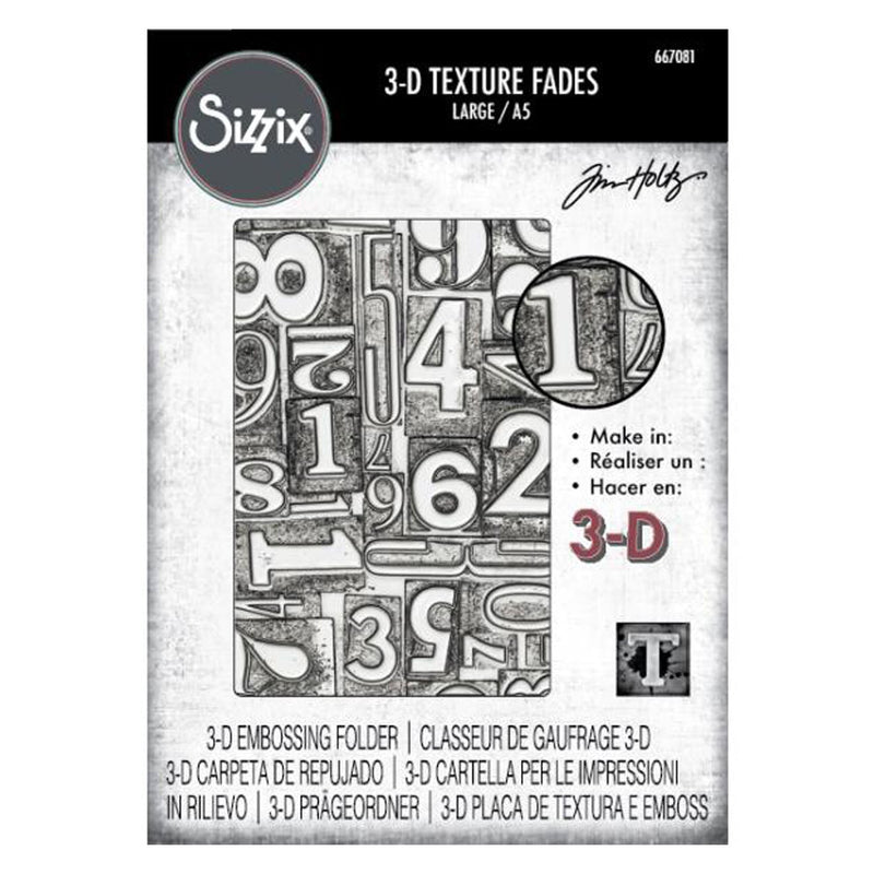 Sizzix 3D Texture Fades A5 Embossing Folder By Tim Holtz - Numbered