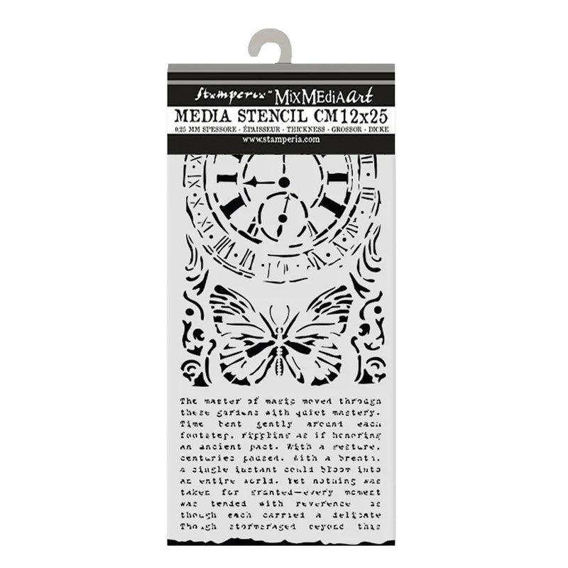Stamperia -Stencil  - Gardens of Time - Clock and butterfly