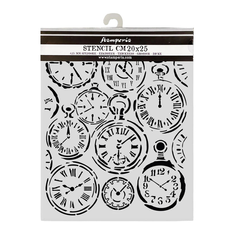 Stamperia -Stencil  - Gardens of Time - Mixed Clocks