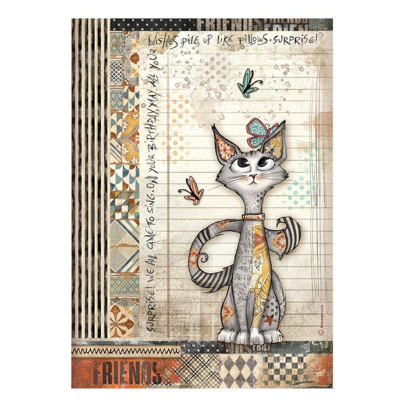 Stamperia Rice Paper Sheet A4 - Furry Friends Cat and Butterfly