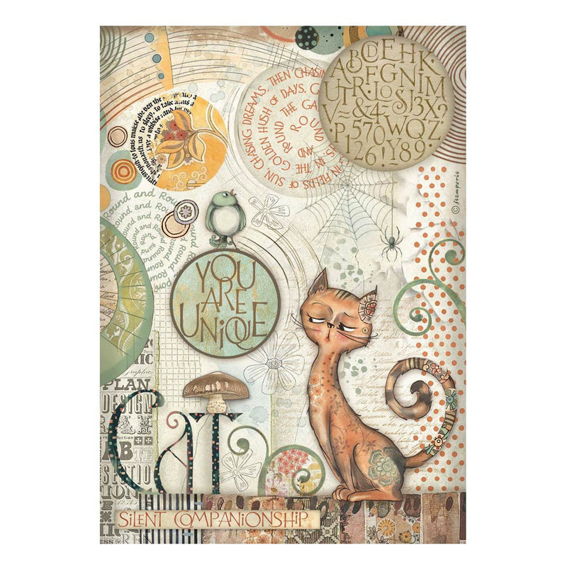 Stamperia Rice Paper Sheet A4 - Furry Friends You Are Unique Cat