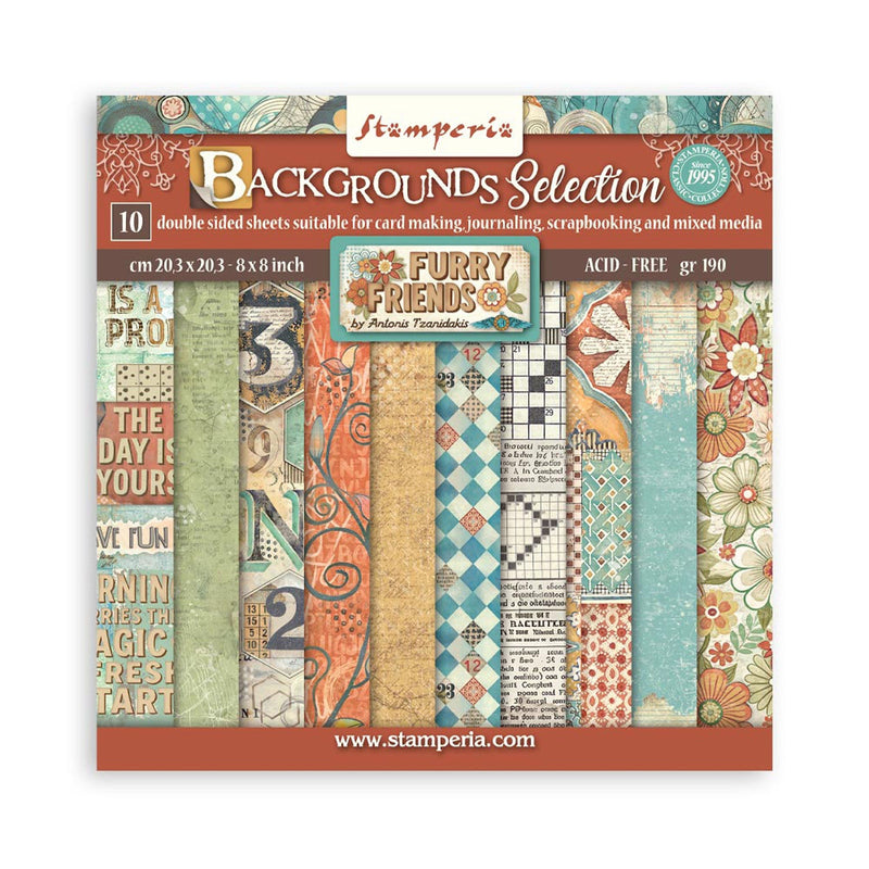 Stamperia Scrapbooking Small Pad 8" x 8" - Backgrounds Selection - Furry Friends