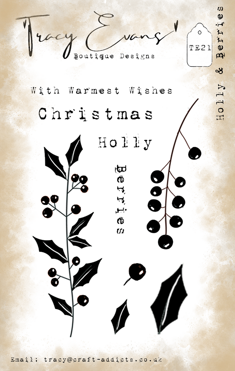 Tracy Evans Holly & Berries     A7  Stamp