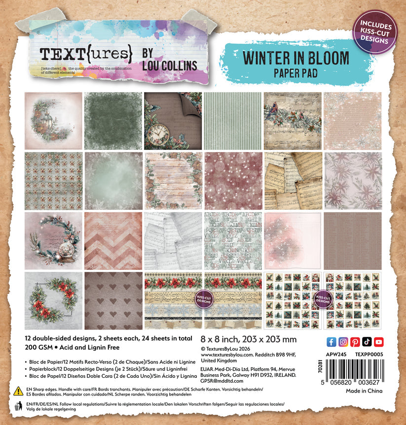 TEXT(ures) by Lou Collins Winter in Bloom 8 x 8 inch paper pad with double-sided designs and kiss-cut elements