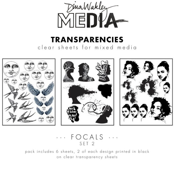 Dina Wakley Transparencies- 6 sheets  Focals Set 2