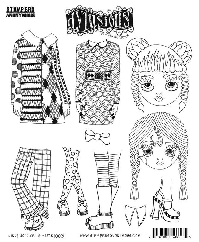 Dylusions  by Dyan Reavely -Cling  Stamp Set  -  Dinky Dolls Set 4