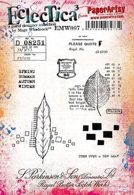 PaperArtsy Mags Woodcock Stamp Set EMW007 - Leaves & Seasonal Text