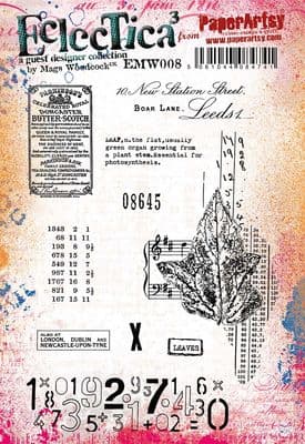 PaperArtsy Mags Woodcock Stamp Set EMW008 - Leaf & Vintage Numbers