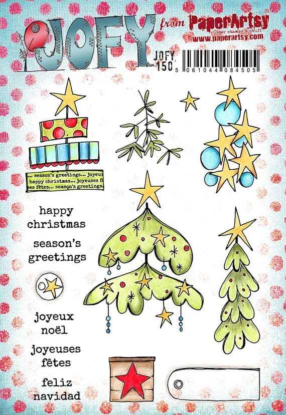 PaperArtsy JOFY 150 Stamp Set – Whimsical Christmas Trees & Festive Sentiments