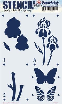 PaperArtsy Scrapcosy Stencil PS527 – Iris, Pansy & Butterfly