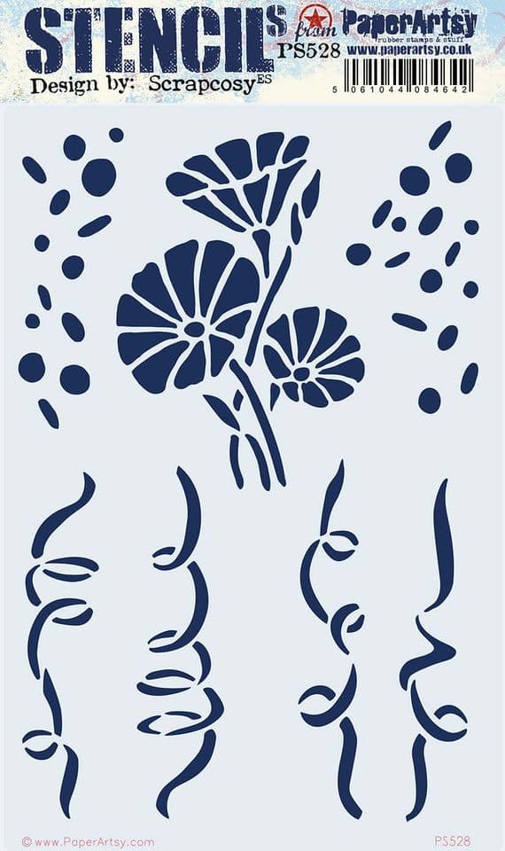 PaperArtsy Scrapcosy Stencil PS528 – Morning Glory, Ribbons & Dots