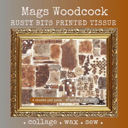 PaperArtsy Mags Woodcock Rusty Bits Printed Tissue - 4 Sheets