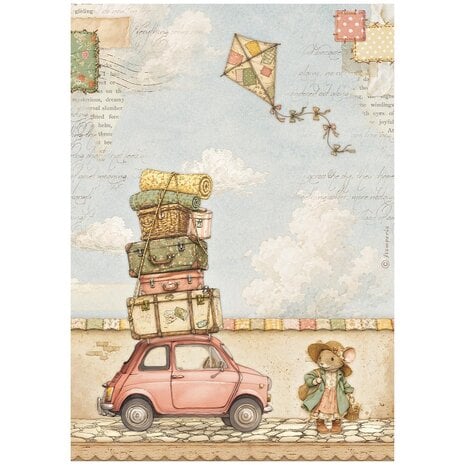 Stamperia Cozy Family A4 Rice Paper - The Car