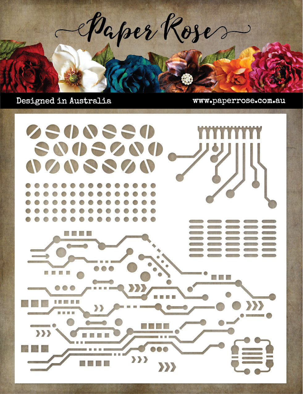 Paper Rose 6x6 Stencil - Circuits