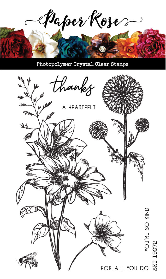 Paper Rose Clear Stamp - Sketchy Floral Thanks 4x6" Set