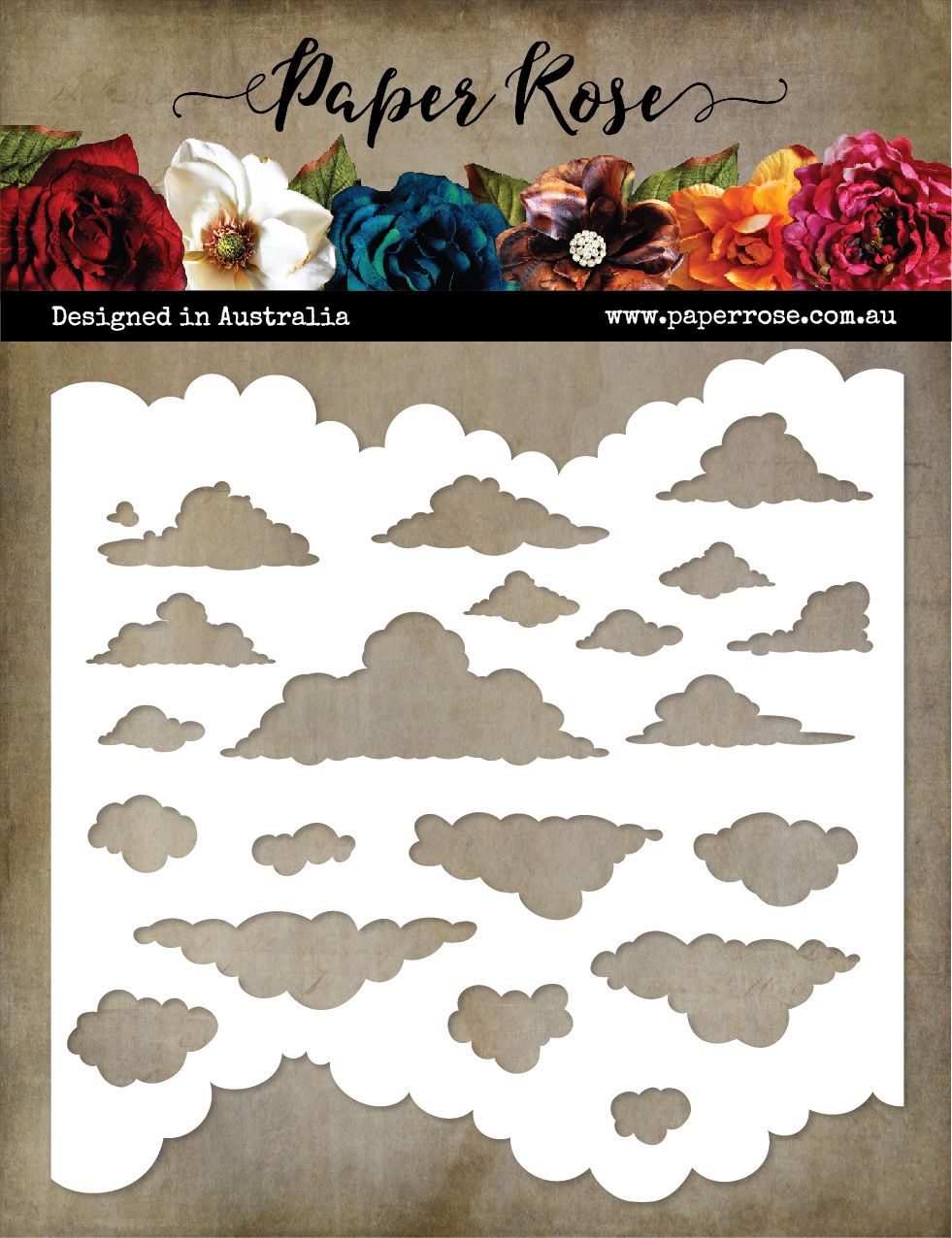 Paper Rose clouds Stencil