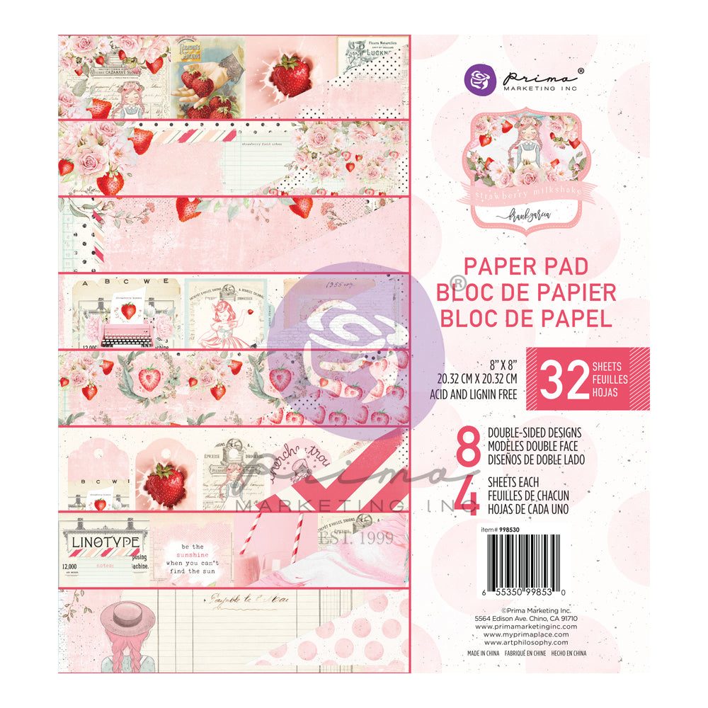 Prima Paper Pad   8 x 8  Strawberry Milkshake
