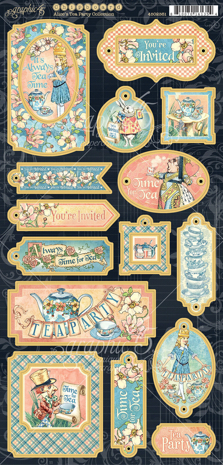 Graphic  45 -  Alices Tea Party  - chipboard