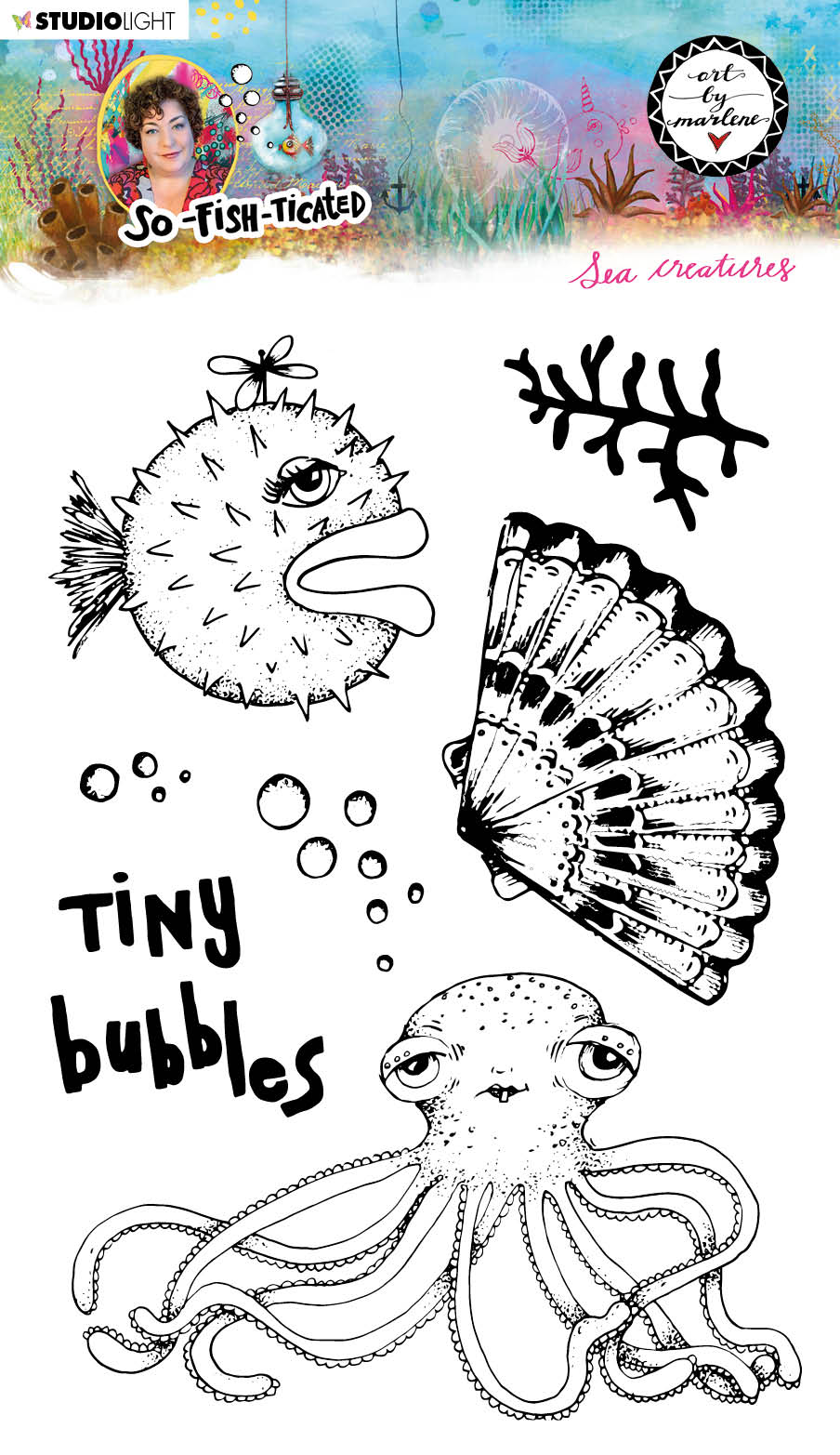Art By Marlene  So-Fish-Ticated  Clear Stamp Sea Creatures